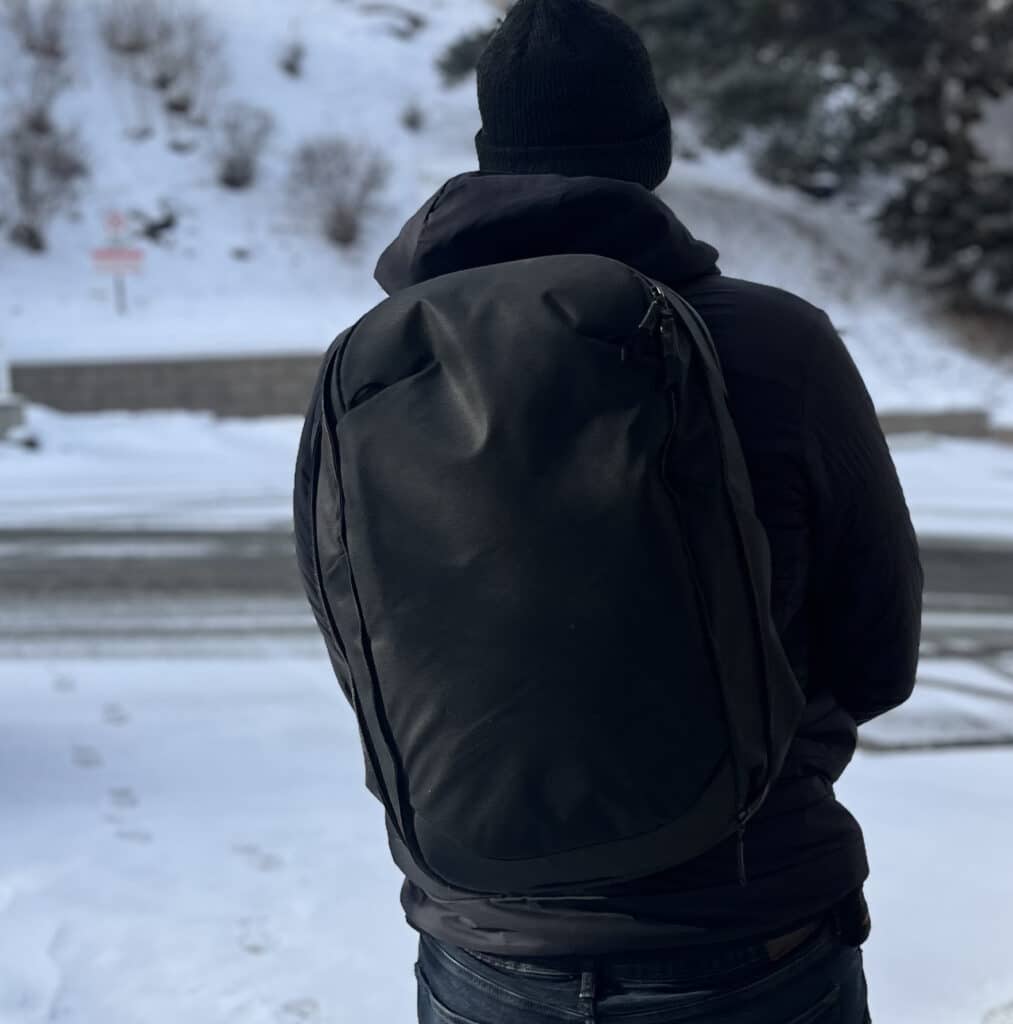 Wearing the Peak Design Travel Backpack